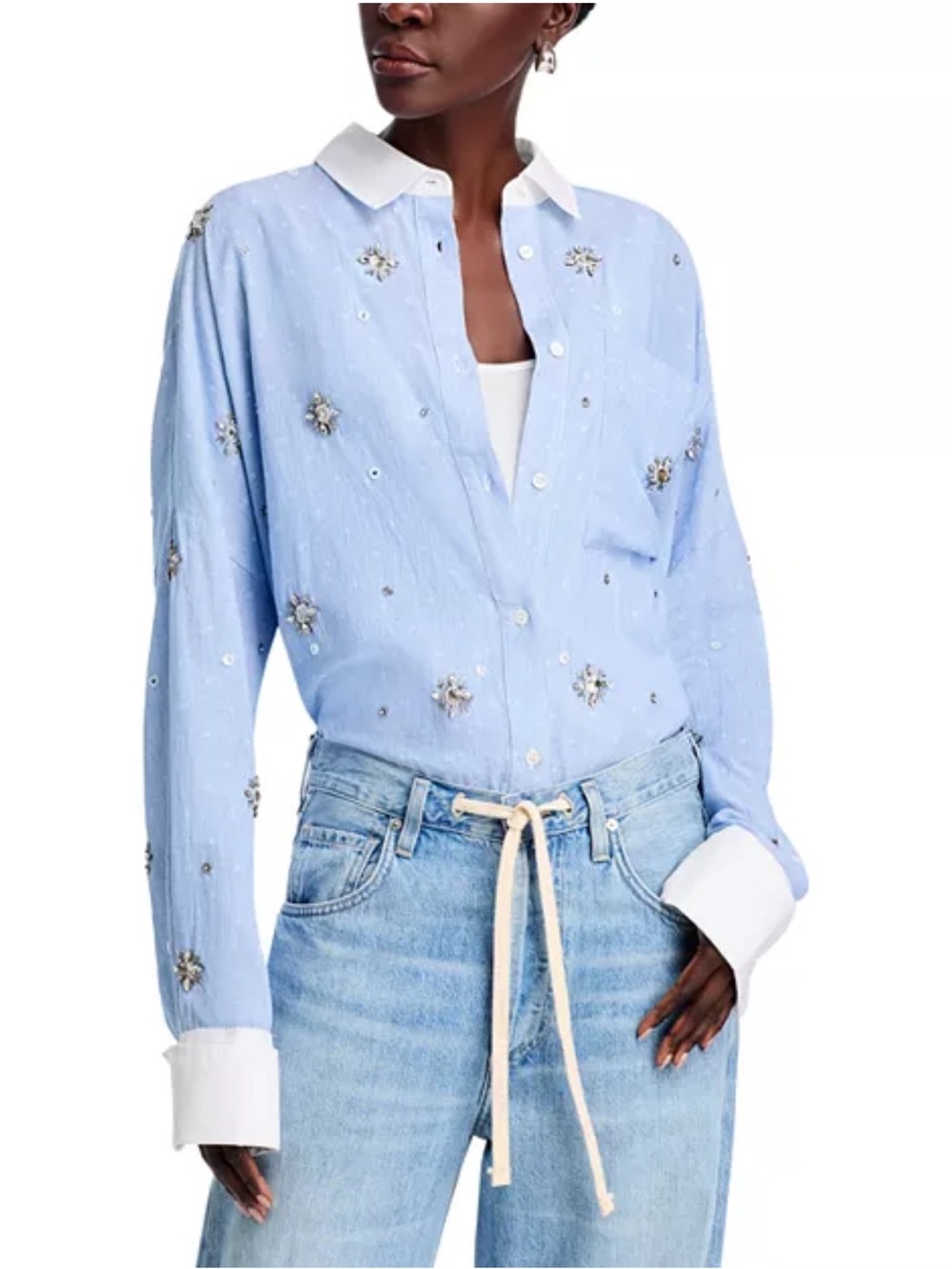 Essentiel Antwerp Embellished Button-Down Shirt, Size Medium, EUC